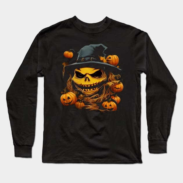 halloween scary evil pumpkin funny pumpkin head Long Sleeve T-Shirt by masterpiecesai